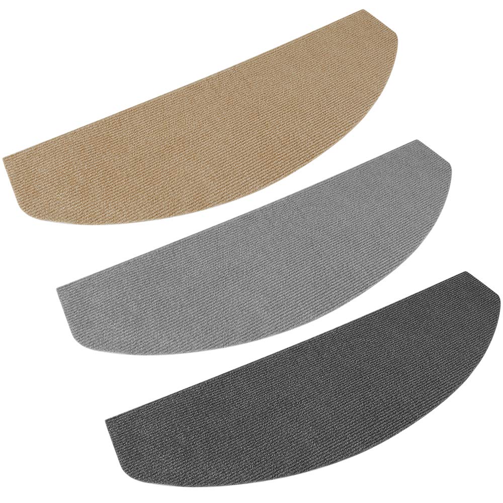 KEVO Set de 15 marchettes d'escalier Surface Confortable et antidérapante,Tapis d'escalier - Protection d'escalier Semi-Circulaire, antidérapant et - Tapis pour marches,65 * 21 * 4cm (Noir)