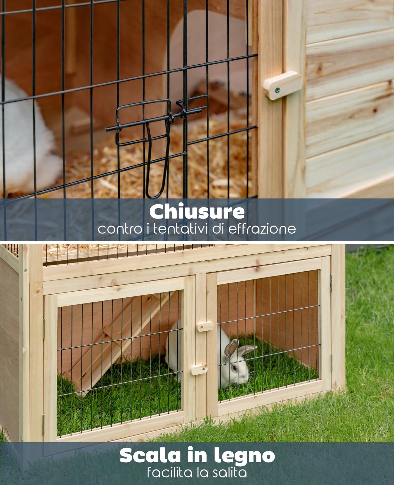 lionto Gabbia Coniglio Legno Casetta Animali da Compagnia Gabbia Esterno 98x54x100 cm