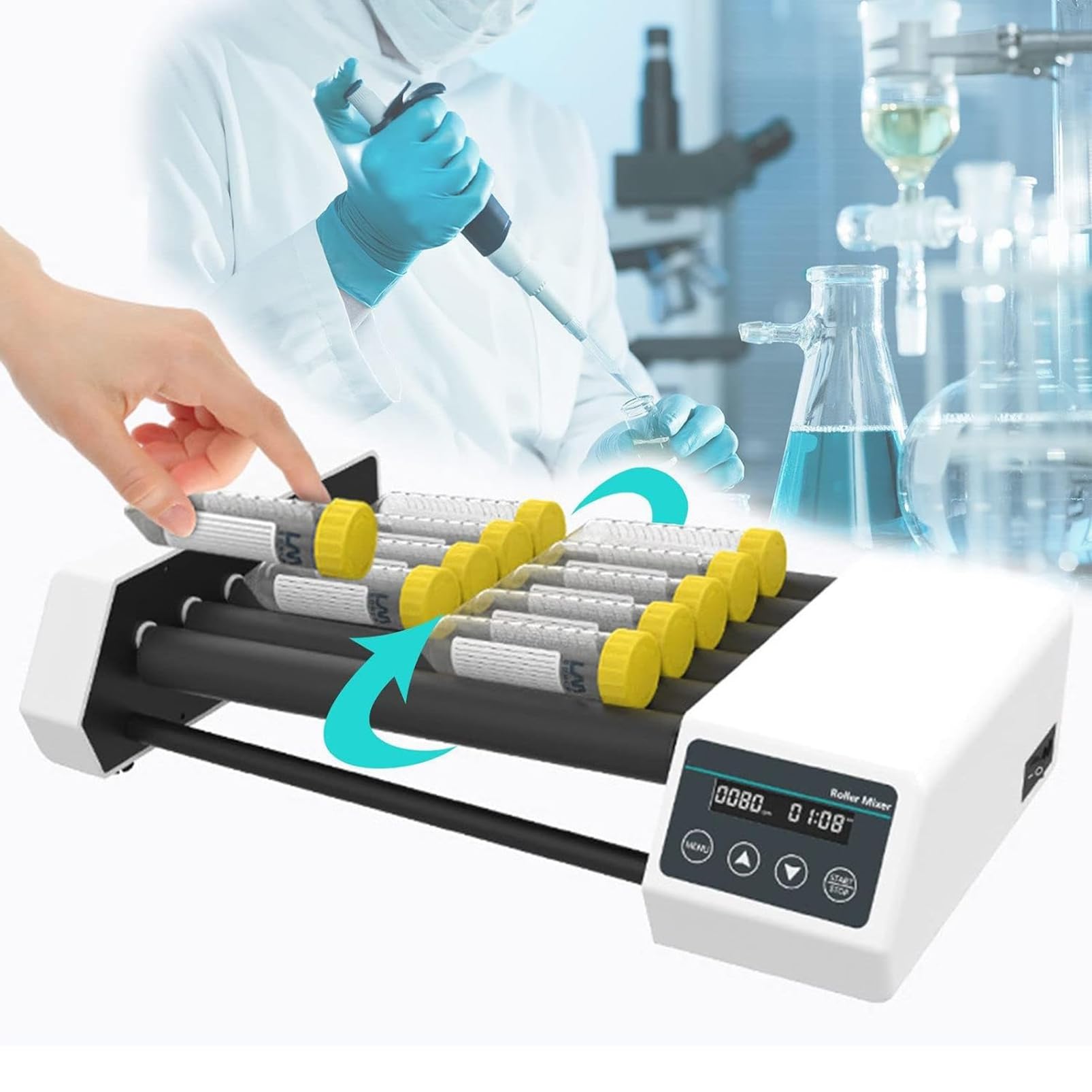 Mezclador De Rodillos Ajustable con Velocidad De Pantalla Digital, Mezclador De 6 Rodillos De Laboratorio, para Tubos De 6 a 34 Mm De Diámetro, Utilizado En Experimentos Médicos, Escuelas