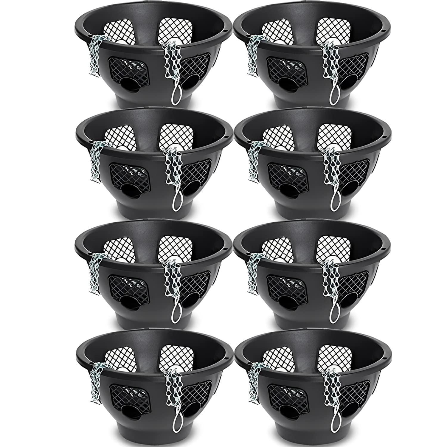Original Easy Fill Set of 8 Hanging Basket - 12 Inch Black Hanging Planters for Balcony, Indoor, or Outdoor - Plastic Basket for Herb, Flowers, or Plants
