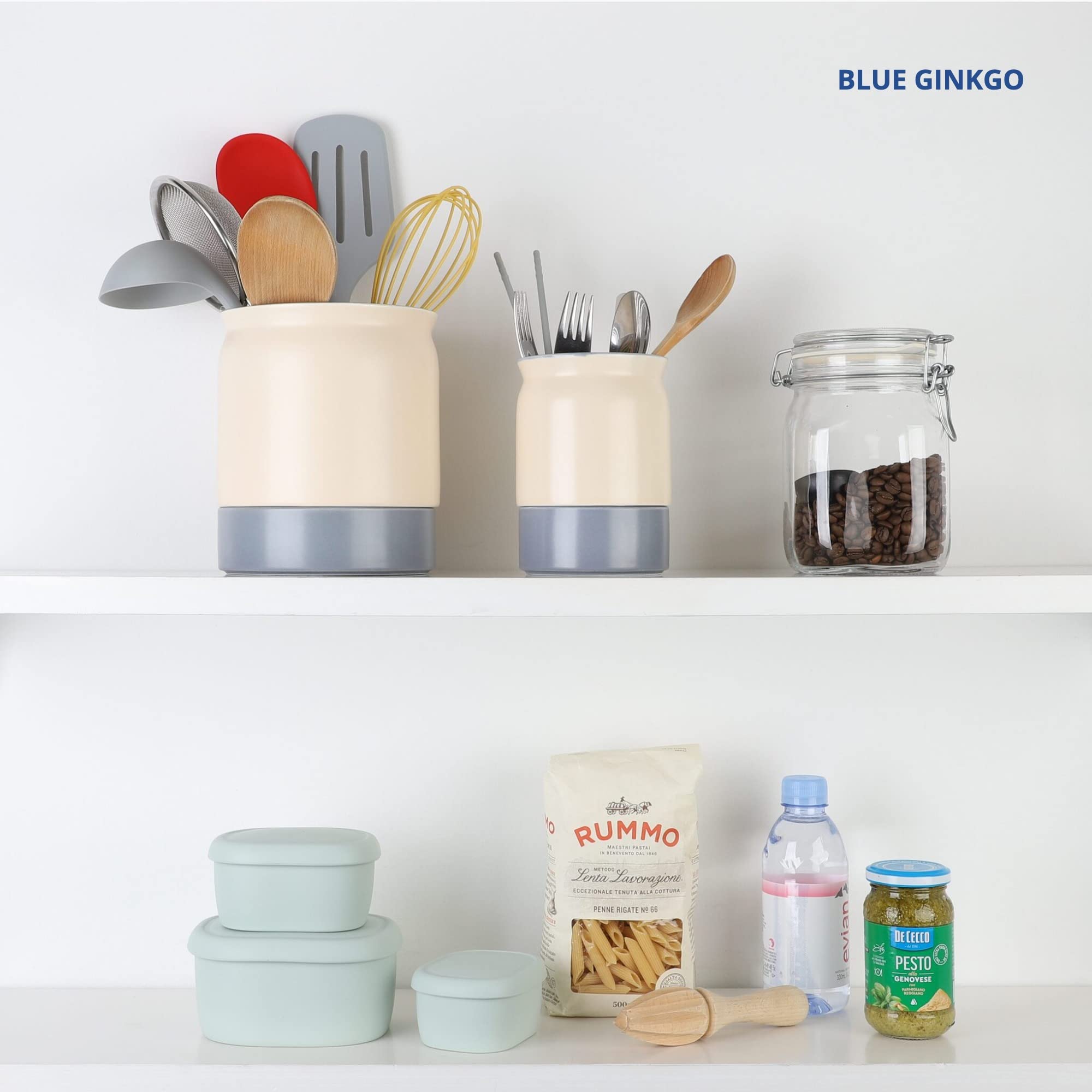 BLUE GINKGO Kitchen Utensil Holders Set of 2 Ceramic Utensil