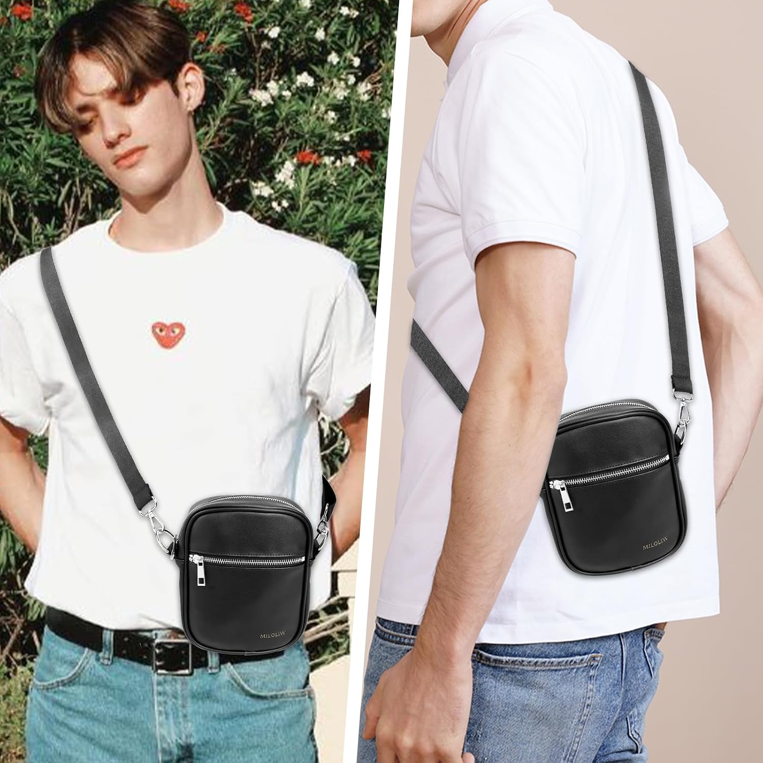 Small Crossbody bag for men shoulder bag mens purse satchel Pu leather messenger bag