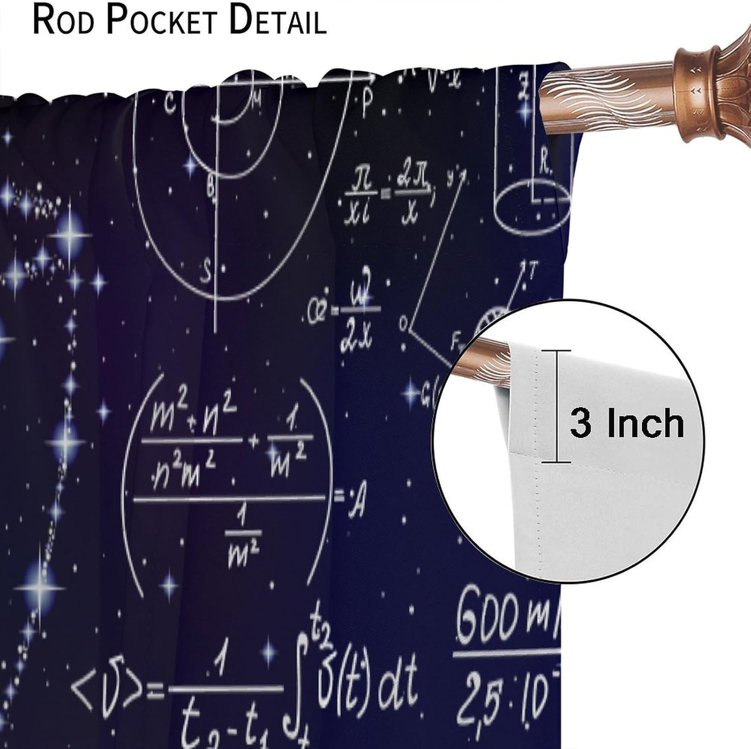 Math Formulas Curtains Starry Sky Design Geometry Graphics Education Theme Window Treatment for Kids Boys Girls Bedroom Living Room Study Drapes 2 Panels Total Size 52 x 84 Inch