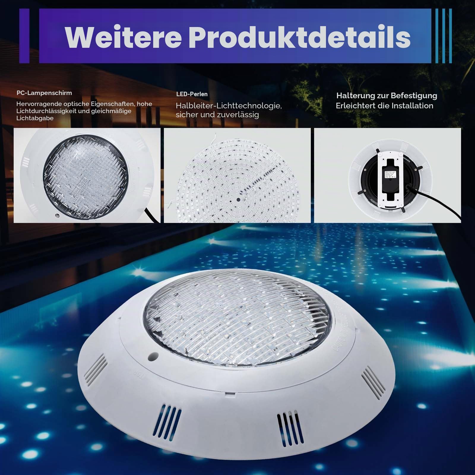 Poolbeleuchtung Unterwasser 45W RGB LED Pool Licht Teichbeleuchtung Unterwasser Licht Einbau Pool Beleuchtung, Unterwasserbeleuchtung für Aquarium, Schwimmbädern, Springbrunnen, Teichen