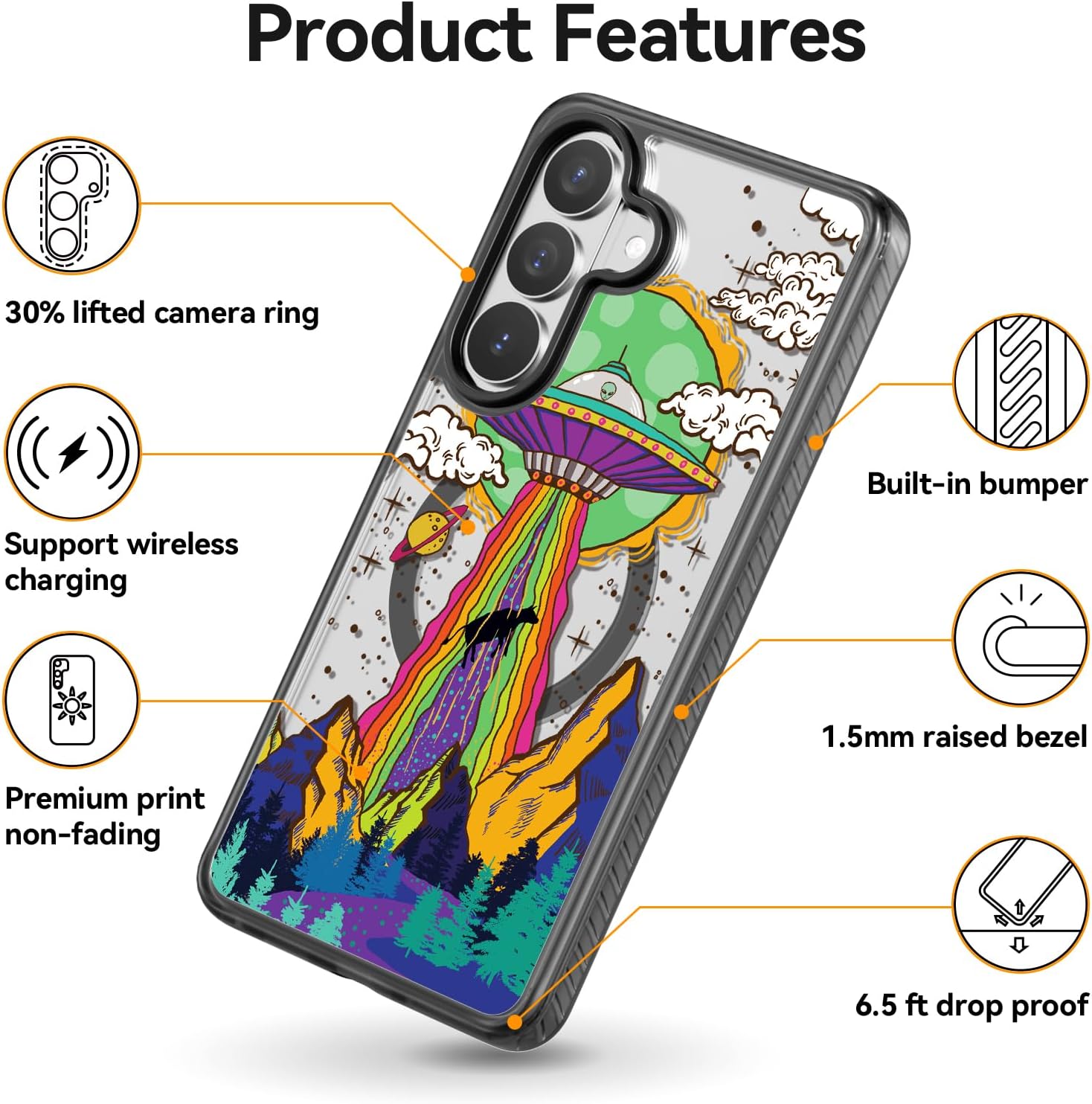 Rosarnnah Magnetic for Samsung Galaxy S26 Plus Magsafe Case Cute Aesthetic - Durable Shockproof 6.6 ft Drop Impact Phone Case Cover with Funny Fashion UFO Design 6.7" Black