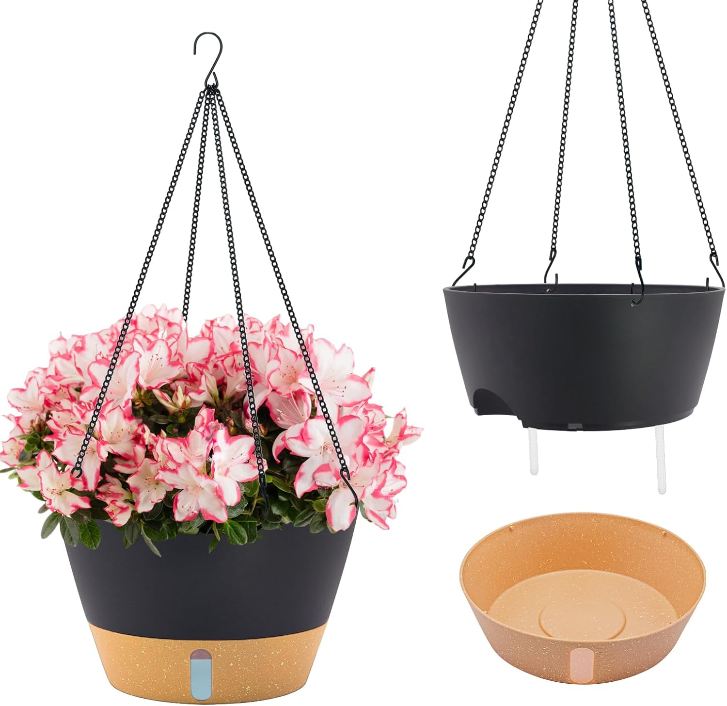 ZMTECH 12 Inch Hanging Planters for Indoor, 2 Pack Large Hanging Plant Pot with Visible Water Level and Chain, Self Watering Hanging Flower Pot for Outdoor Garden Porch(Dark Gray)