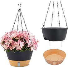 ZMTECH 30cm Hanging Plant Pots 12 Inches Hanging Planters with Saucer Drainage Holes Visible Water Level Hanging Pots for Indoor Outdoor Plants Set of 2, Dark Grey