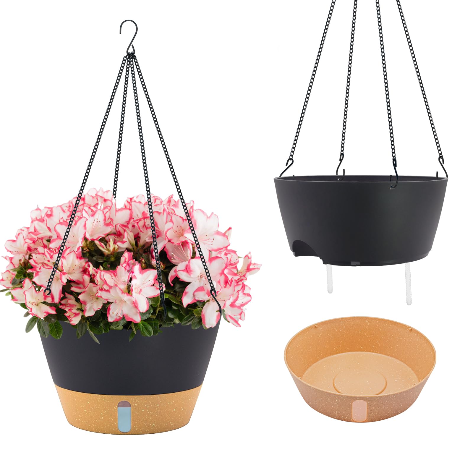 Photo 1 of ZMTECH 12 Inch Hanging Planters for Indoor, 2 Pack Large Hanging Plant Pot with Visible Water Level and Chain, Self Watering Hanging Flower Pot for Outdoor Garden Porch(Dark Gray)