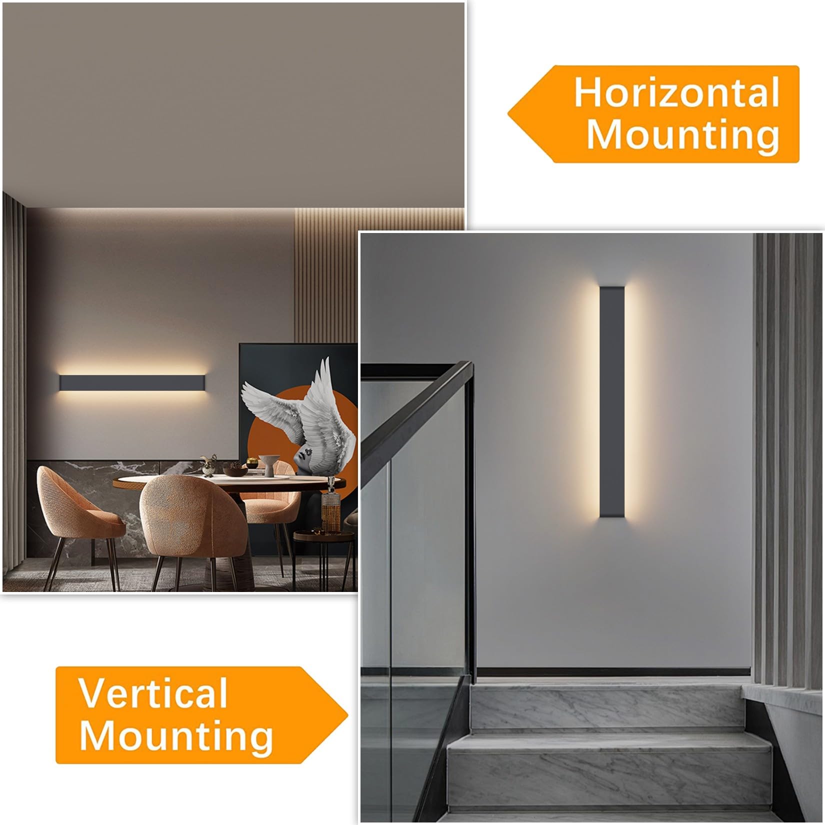 Klighten Lámparas de Pared Led 83CM, 30W Aplique de Parete Interior Arriba Abajo Moderna, Aplique Pared para Salas, Escalera, Dormitorios, Pasillos, Blanco Cálido 3000K, Antracita
