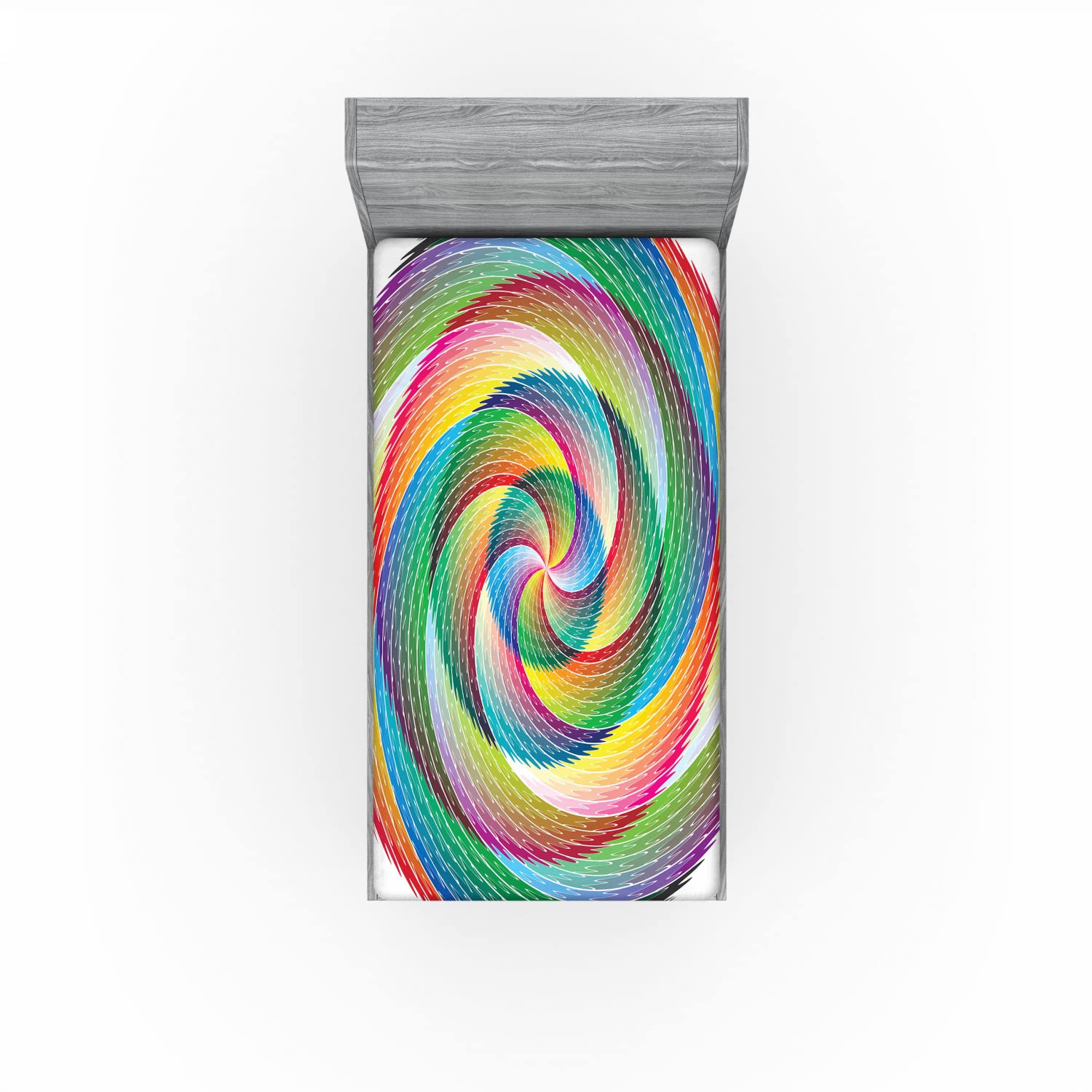 Ambesonne Rainbow 2 Pack Fitted Sheet, Spiral Rosette Pattern, Bed Cover All-Round Elastic Deep Pockets 2 Pieces, Package Contains 2 Twin Size Fitted Sheets, Yellow