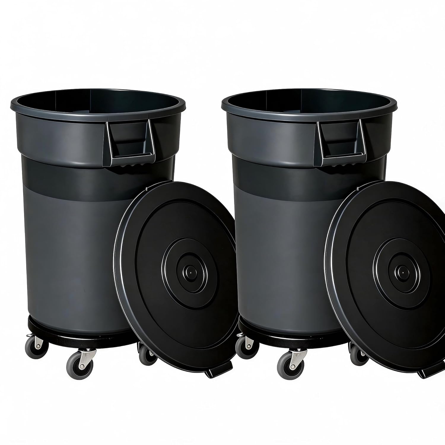 32 Gallon Outdoor Trash Can with Lid and Wheels, Heavy-Duty Rolling Trash Can with Sturdy Handle and Removable Wheels for Backyard, Patio, Deck, Recycling