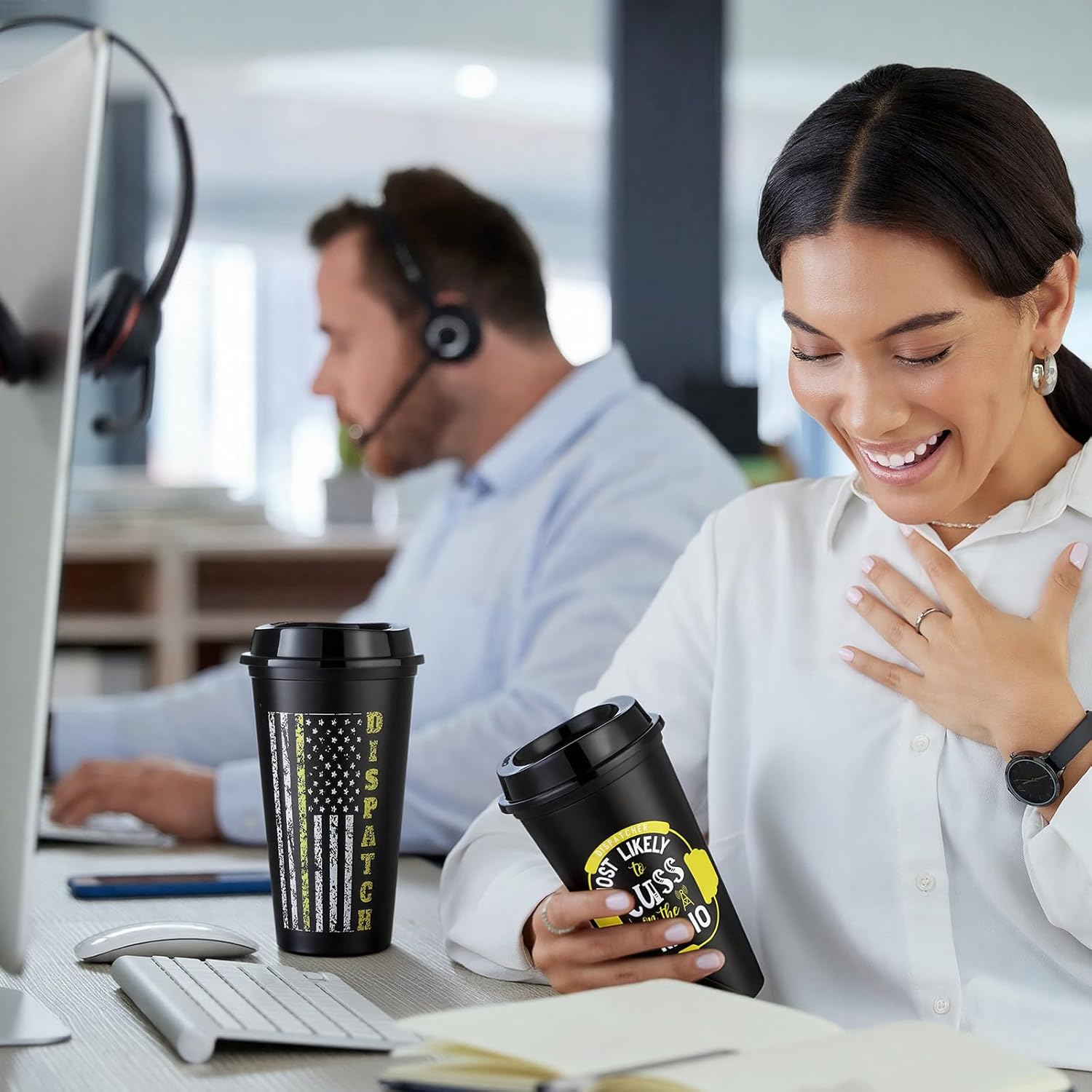 24 Pcs Dispatch Appreciation Week Gifts Bulk 16 oz Reusable Coffee Tumblers with Lids 911 Dispatcher Telecommunicators Thank You Cups NPSTW Gifts for Emergency Dispatcher Operator Responder