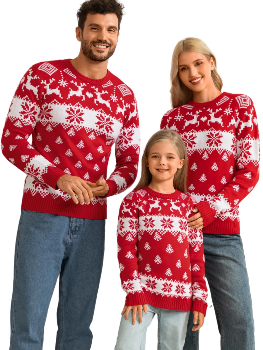 Family Matching Christmas Sweaters Reindeer Snowflake Gingerbread Man Xmas Holiday Outfits for Men Women Boys Girls