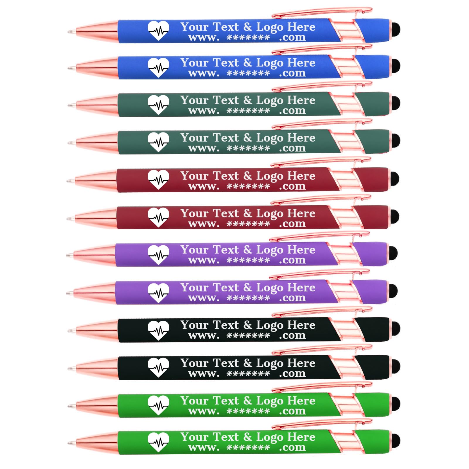 LMJUEJIN Personalized Pens with Name or Logo - Black Ink - 12 pcs Metal Custom Ballpoint Pen with Stylus Free Engraving Customized Gift for Women Men