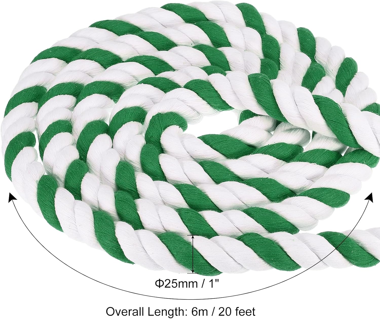 PATIKIL 1 Inch x 25 Feet Natural Twisted Cotton Rope, 3 Strand Tug of War Rope with Sealing Tape for Craft Railings Home Decor, Red White