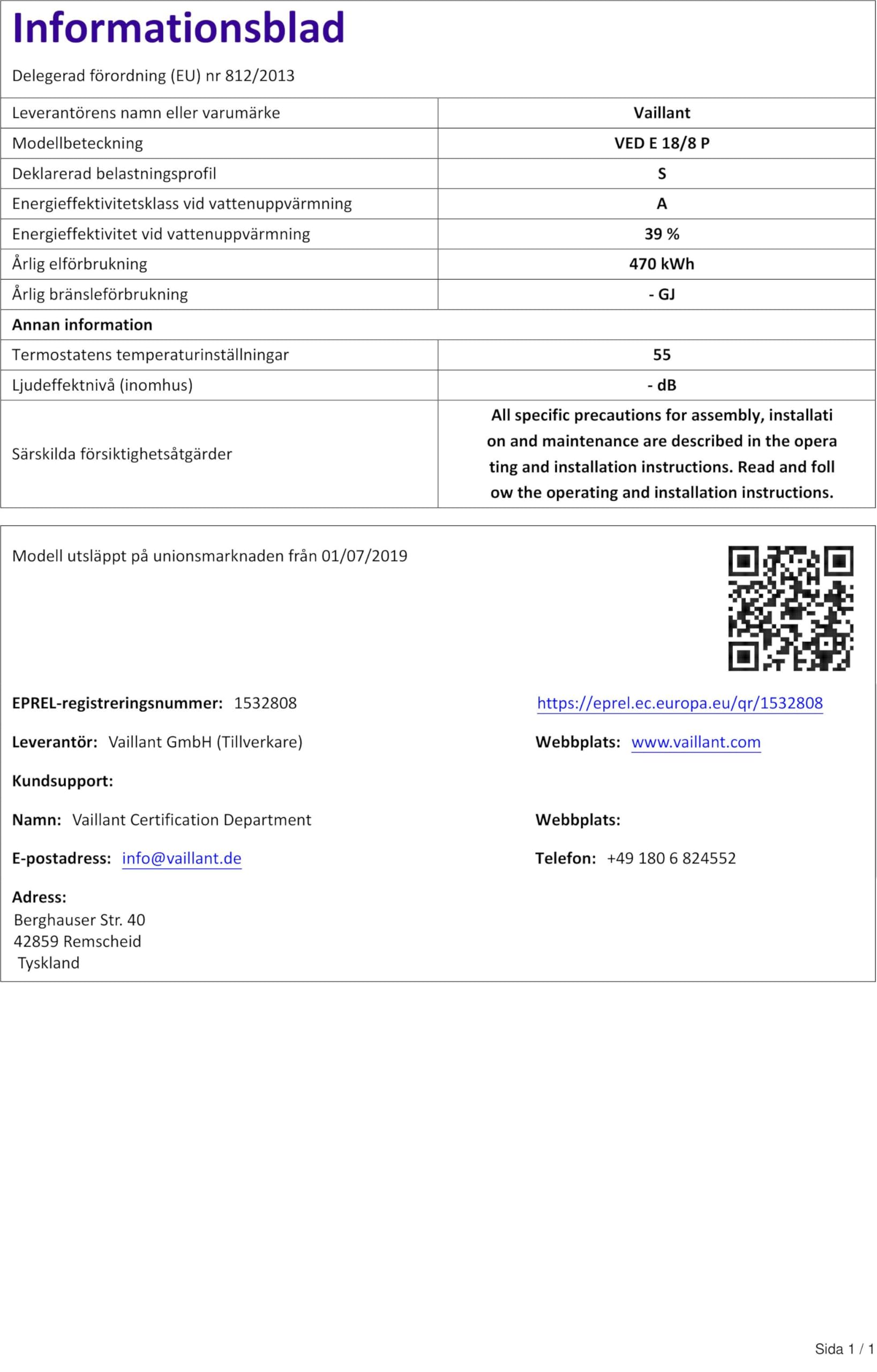 Vaillant Elektroniczny podgrzewacz wody, VED plus 18/8, odporny na ciśnienie, 18 kW, 400 V, dokładna temperatura wypływu, bezstopniowa regulacja, wyświetlacz graficzny, 0010023766, [klasa energetyczna