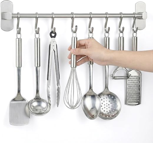 Porta utensili da cucina autoadesivo nera, barra appendi utensili da cucina 40cm...