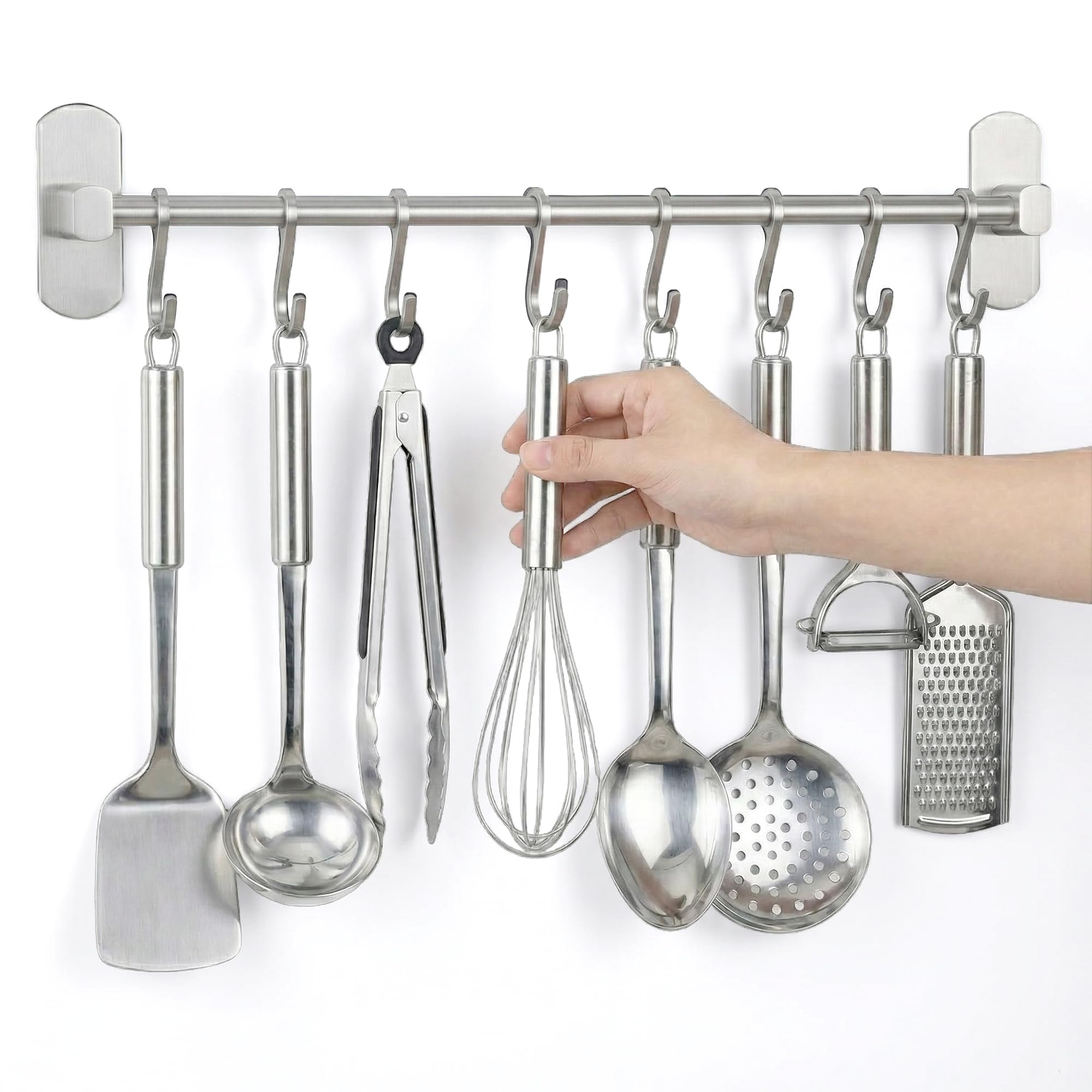 joeji's Kitchen Hakenleiste Küche - Küchenstange - Starker Selbstklebend 3M Ohne Bohren - Küchenleiste Stange für Küchenutensilien