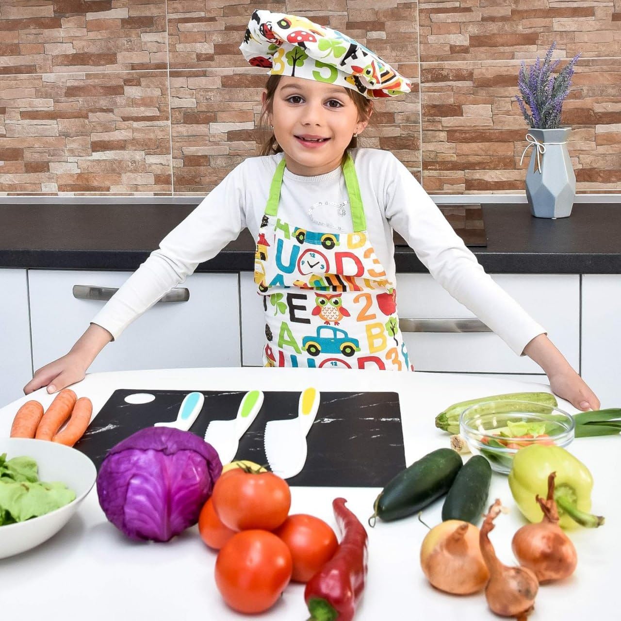 APURK Kids Cooking Knife Set | Safe BPA-Free Nylon Knives for Children | Real Cooking Tools for Toddlers | for Cooking/Baking/Learning | Family Fun Accessories (Set of 3 PCs,Multicolor) 4