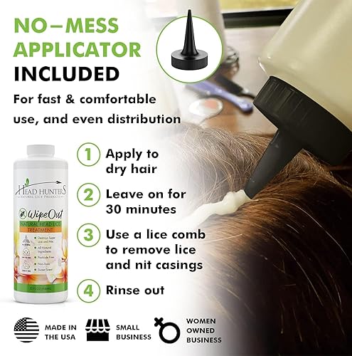 Miniatura 6 de Head Hunters Natural Lice Products Wipeout Tratamiento de piojos extra fuerte para niños y adultos, champú natural no tóxico, mata huevos y piojos
