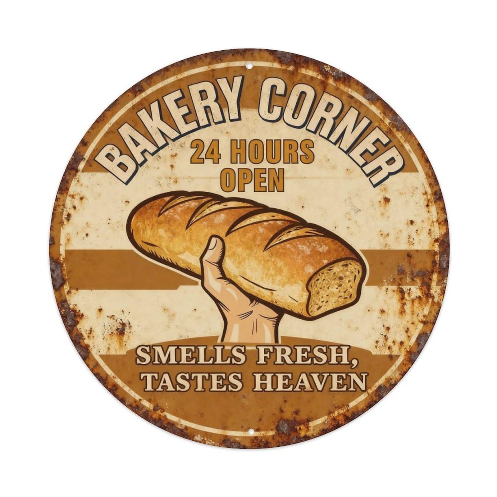 Bakery Corner 24 Hours Open Metal Tin Sign Plaque