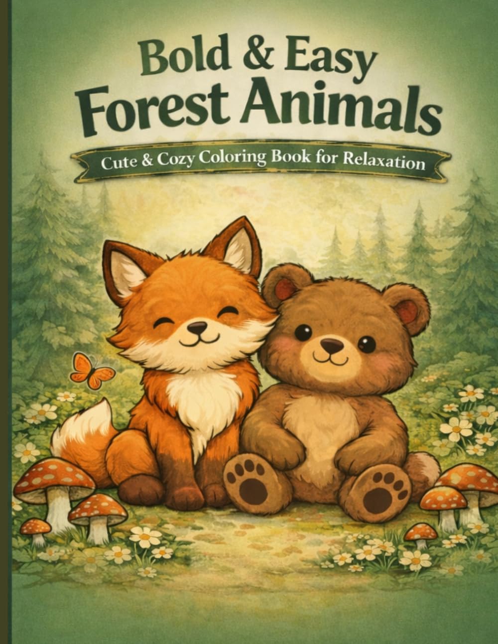 Bold & Easy Forest Animals Coloring Book: Cute & Cozy Pages for Relaxation