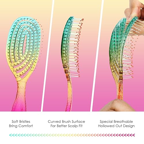 Miniatura 3 de CANDYBRUSH - Cepillo de cabello curvado y ventilado, desenredante húmedo para secado con soplado, colorido para cabello liso y fino, para mujeres,