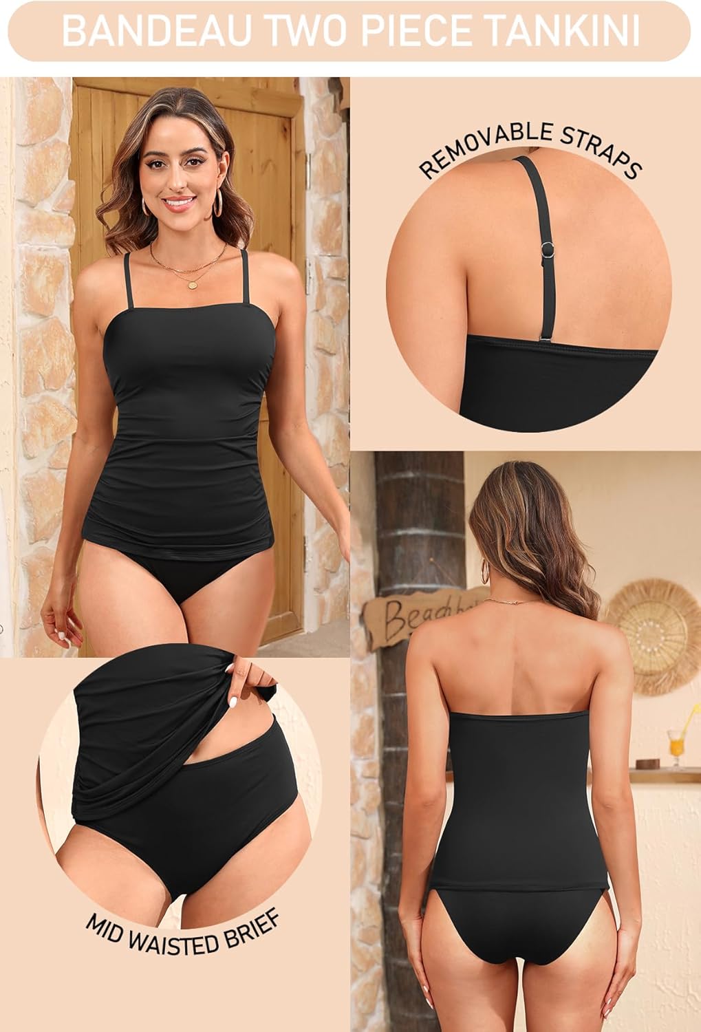 Aqua Eve Bandeau Swimsuits for Women Two Piece Bathing Suits Ruched Tummy Control Tankini Sets Strapless Swimwear - Image 5