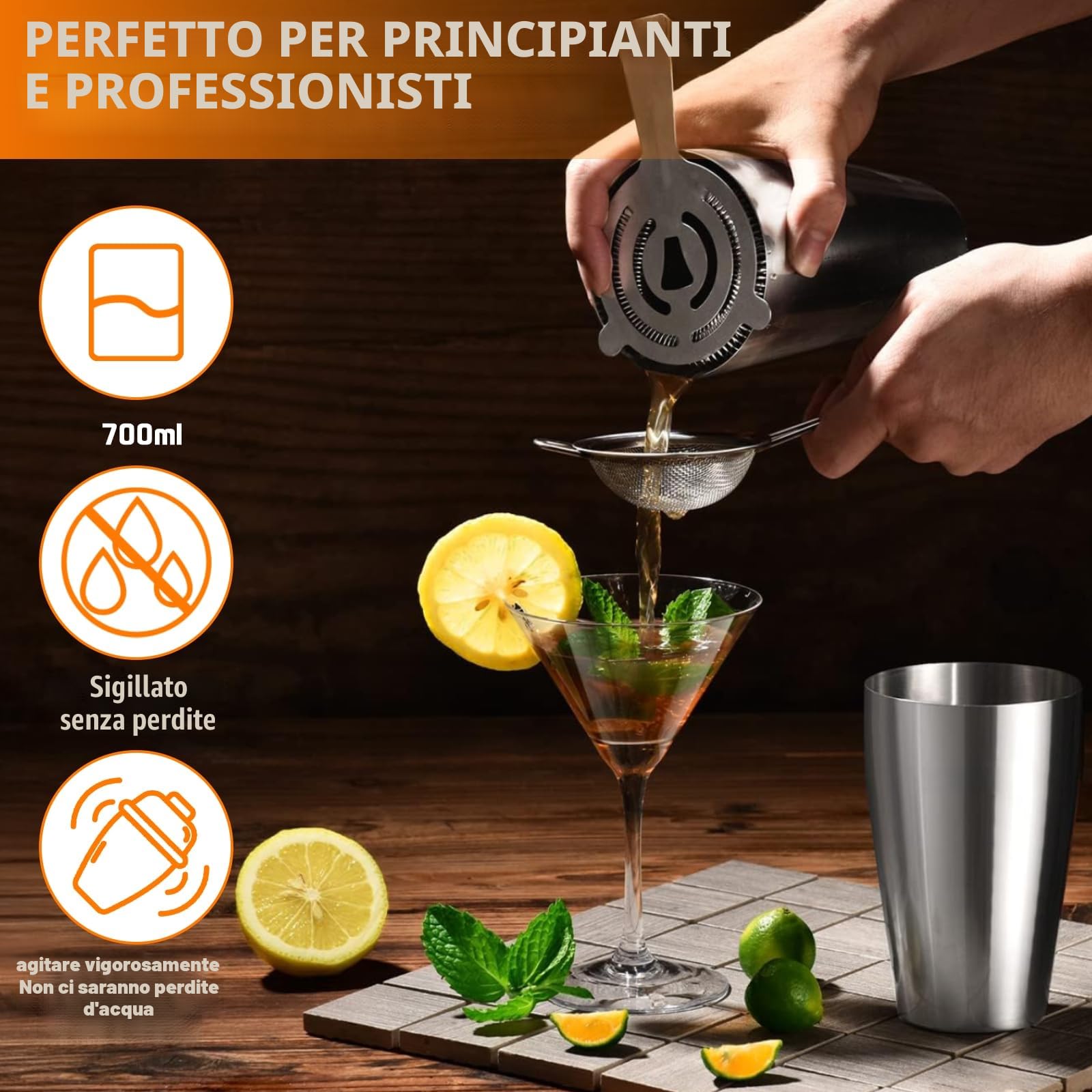 18 Pezzi Cocktail Shaker Set, Kit da Barman in Acciaio Inox, Kit Set Cocktail, Strumento Accessorio Barra Professionale, Set Regalo con Ricettario per Drink, Casa, Bar, Feste