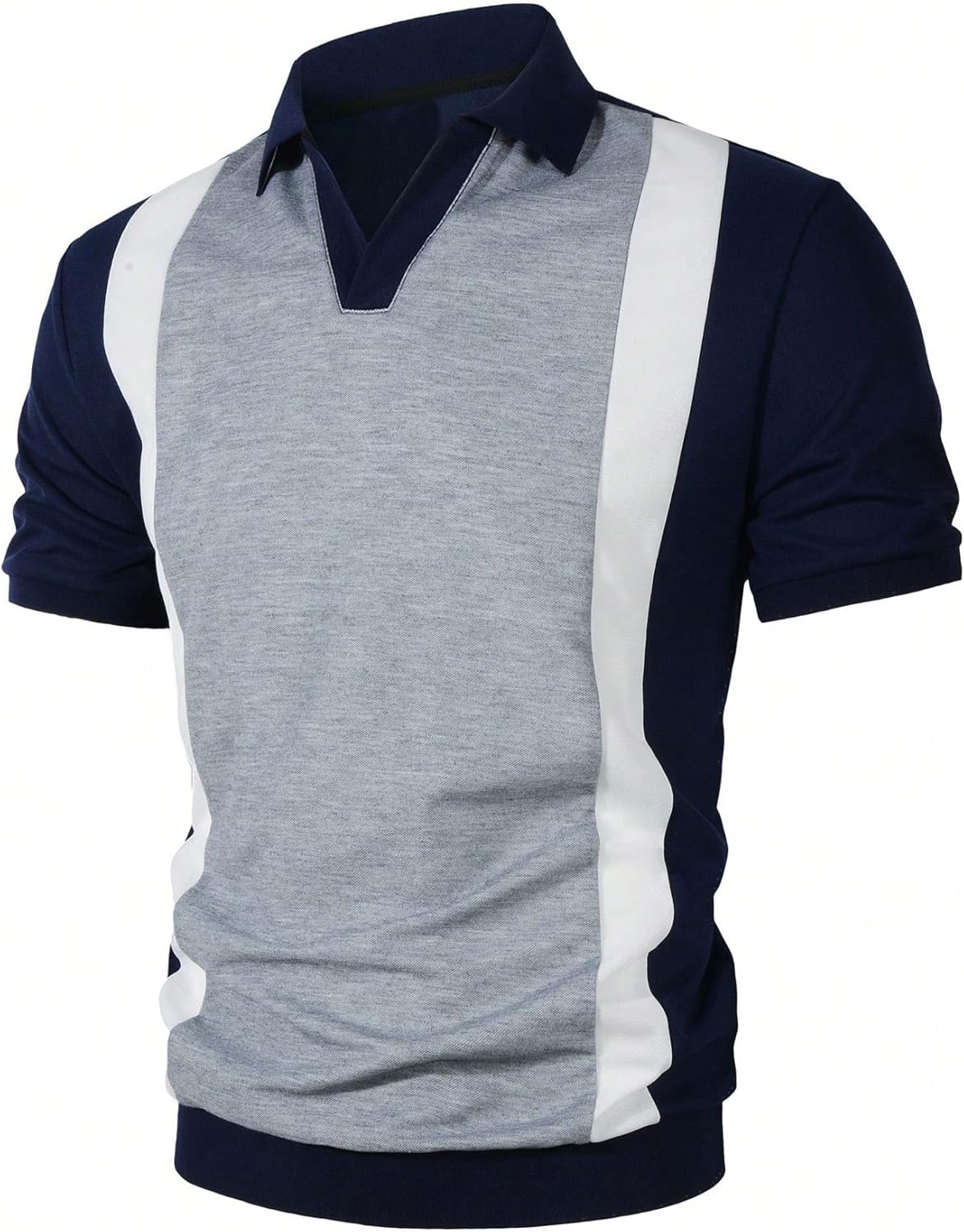 SOLY HUX Men's Color Block Shirts Collar V Neck Short Sleeve Casual Summer Work Golf Shirt - Image 3