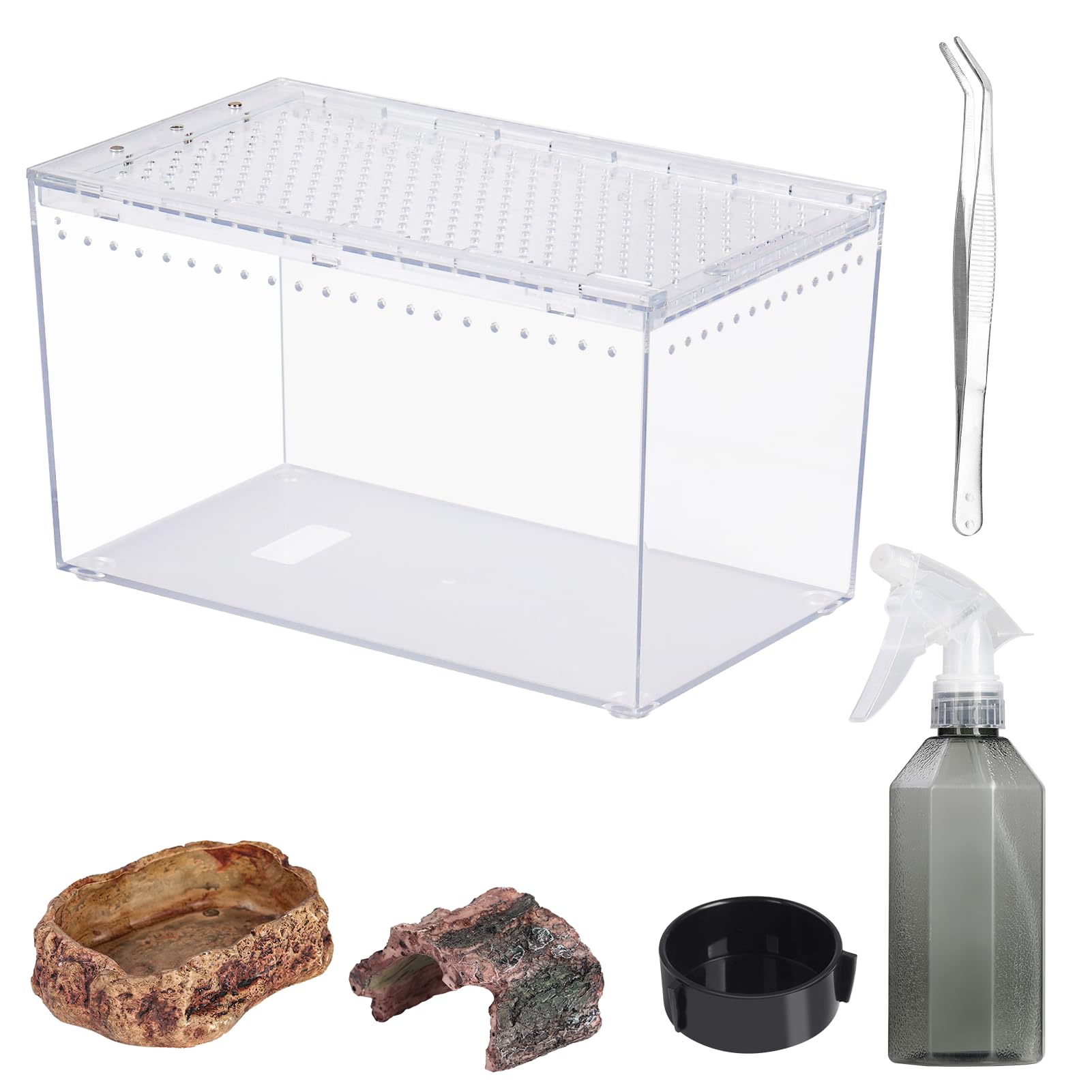 Terrario de PC para reptiles de 10.2 x 5.9 x 5.7 pulgadas, kit de inicio de tanque de reptiles para acuario de reptiles para plantas de insectos, peces, geco, araña, hábitat, anfibios, recinto con