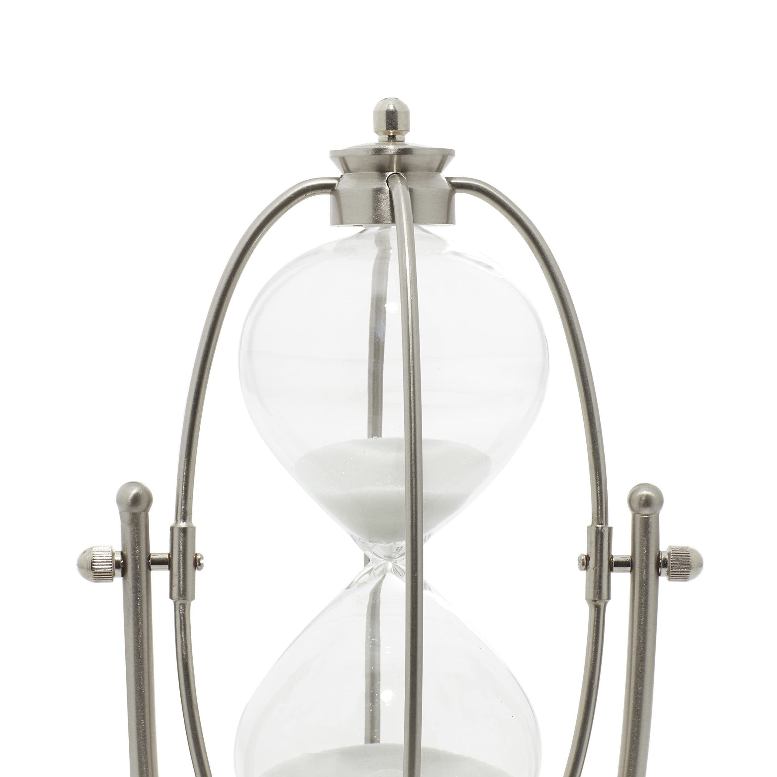 Deco 79 Clessidra in acrilico con gabbia in ferro girevole, vetro in plastica e metallo, argento, 15,2 x 15,2 x 30,5 cm (lunghezza x larghezza x altezza)
