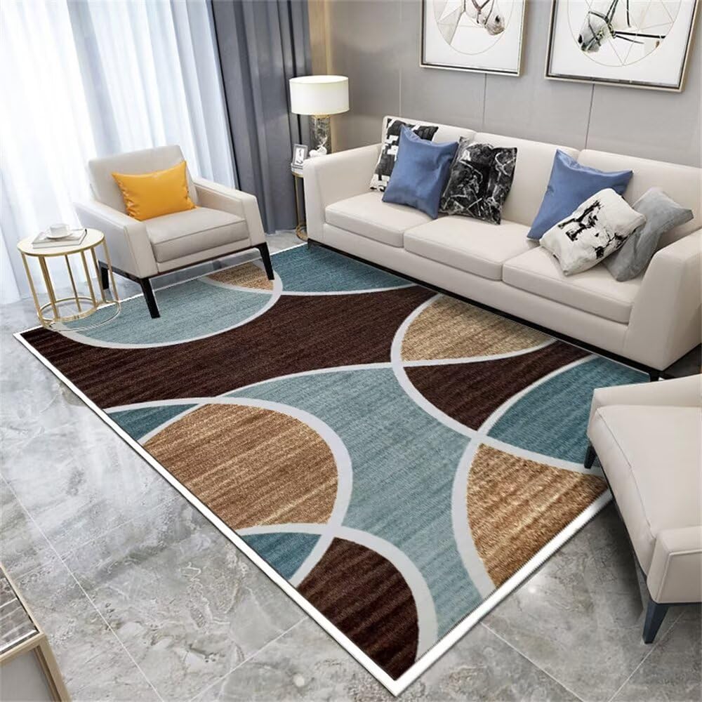 Tapis de salon 90x150cm bleu géométrique et paillasson extérieur lavable