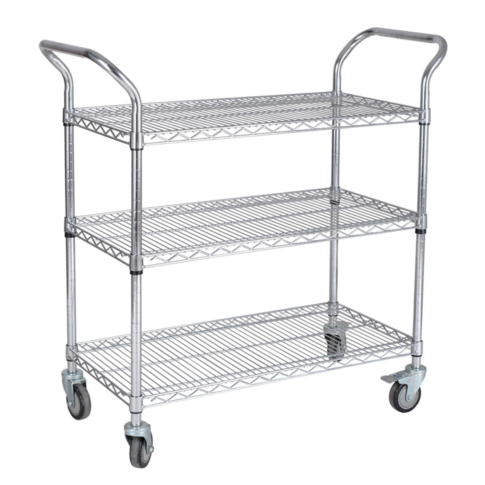 Carrello A 3 Livelli in Acciaio al Carbonio con Doppio Bracciolo Carrello Rotante con Ruote Universali Piedini Regolabili in Altezza Facile da Pulire Facile da Assemblare(60.9x104x35.5cm)