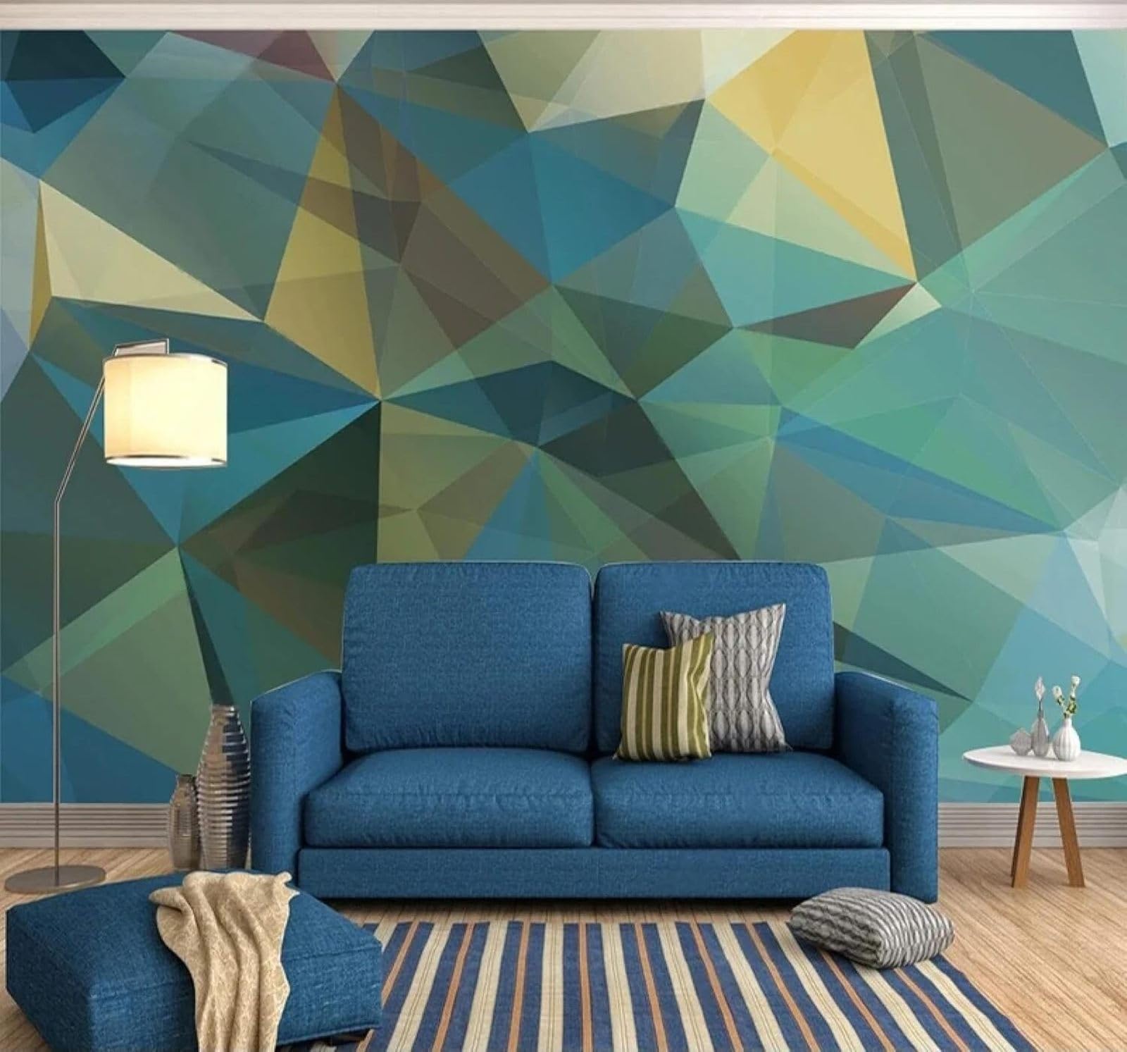 XLMING Fresh Blue Geometric Abstract Graphic 3D Wallpaper Silky Texture Home Study Office Grey Dining Room Sofa Bedroom Living Room TV Backdrop-400cm×280cm