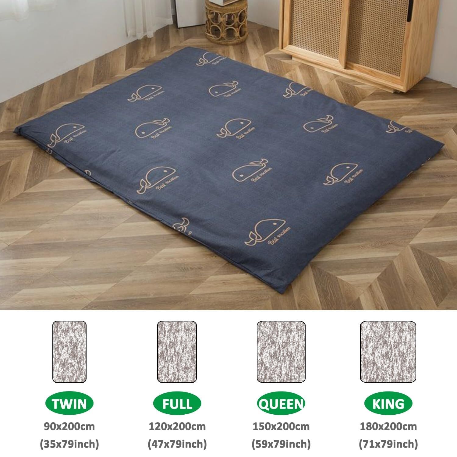 Generic Coprimaterasso Futon Con Cerniera, Fodera In Puro Cotone, Morbido, 200x220cm, Style2