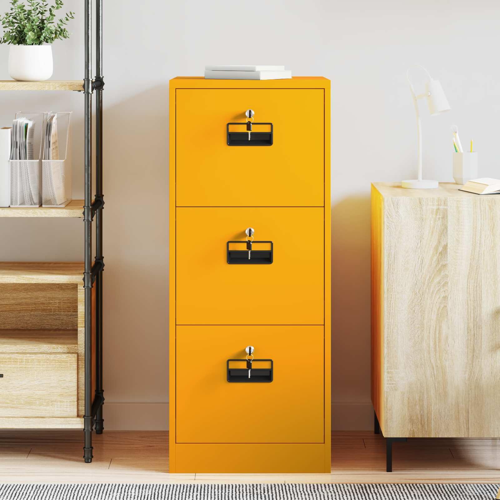 Gecheer Armadio per File, Mobile Archivio con 3 Cassetti, Struttura in Acciaio, Design Moderno 44x50x106.5 cm Giallo Senape per Ufficio e Studio Professionale