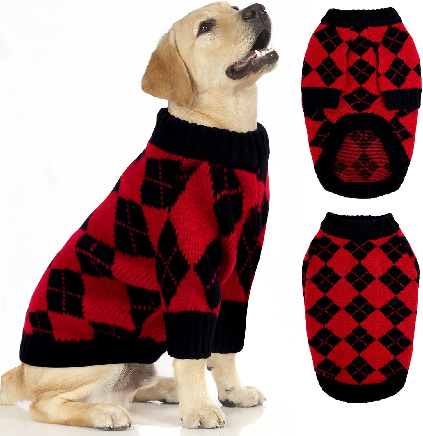 Queenmore XL Dog Sweater, Dog Sweaters for Large Dogs, Dog Christmas Sweater, Winter Fleece Plaid Pet Pullover with Long Sleeves, Halloween DogSweater, Warm Pullover Pet Winter Clothes (Red,XL)