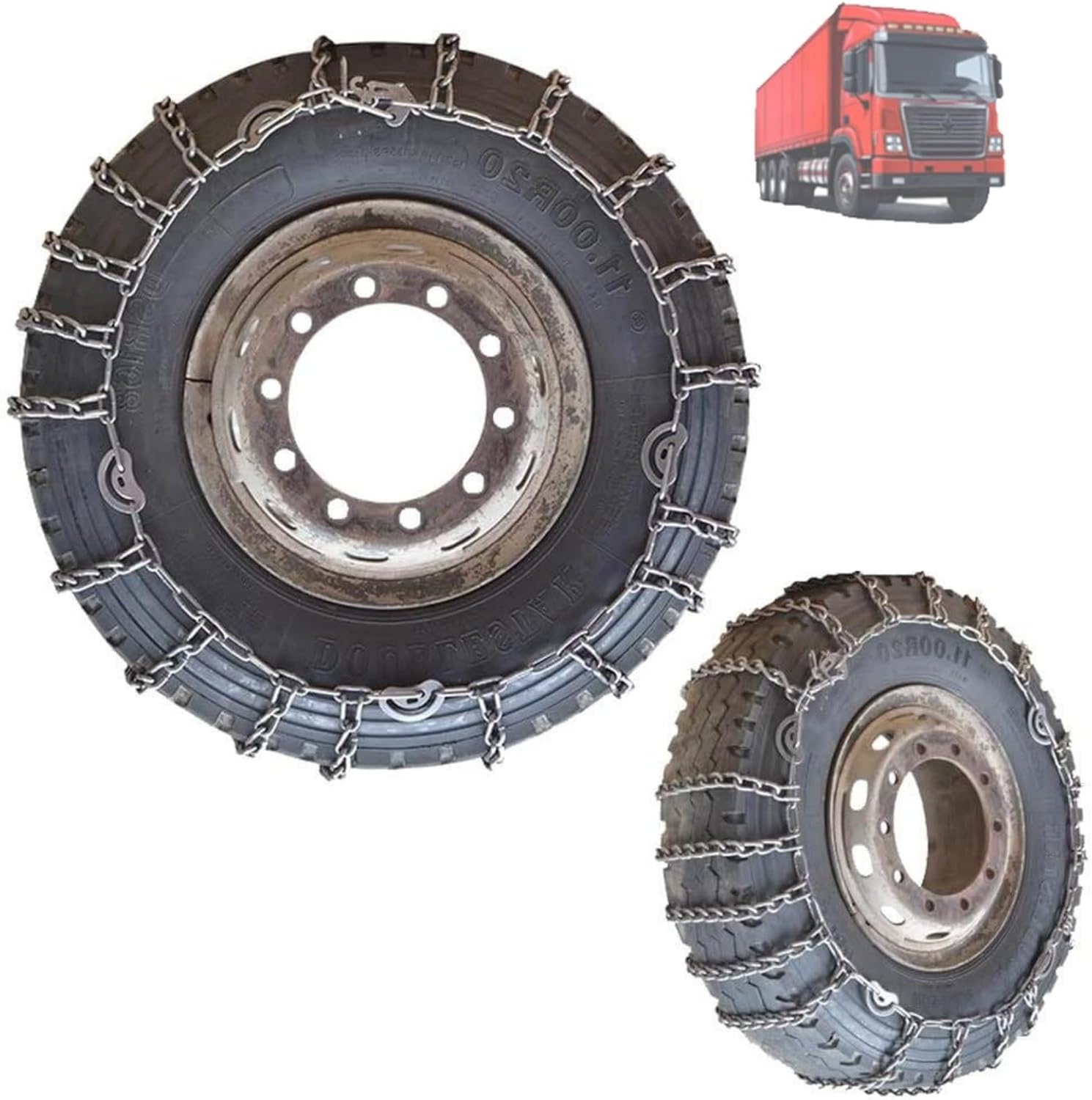 2pcs Snow Chains For Cars Suv Pickup Trucks - Quick Fit AND Easy Installation, Reusable Universal Emergency Traction Chains for Kinds of Trucks 285/80R22.5 2pcs 295/70R22.5