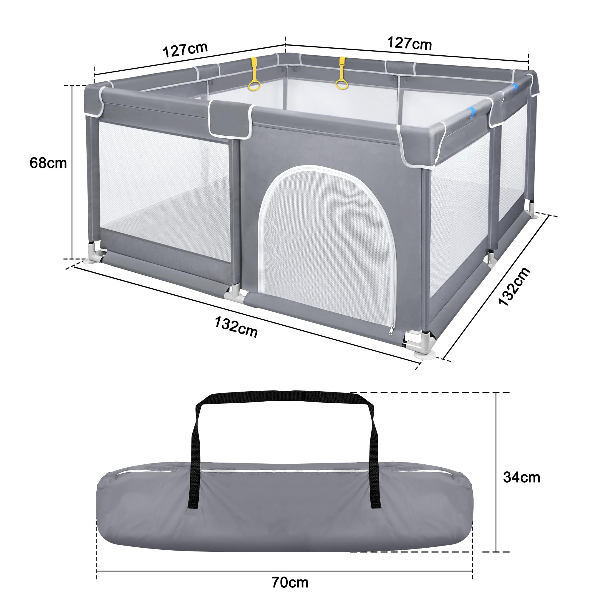 Aufun Box per bambini, in tessuto Oxford 300D, con rete traspirante, chiusura lampo (grigio scuro, 127 x 127 x 68 cm)