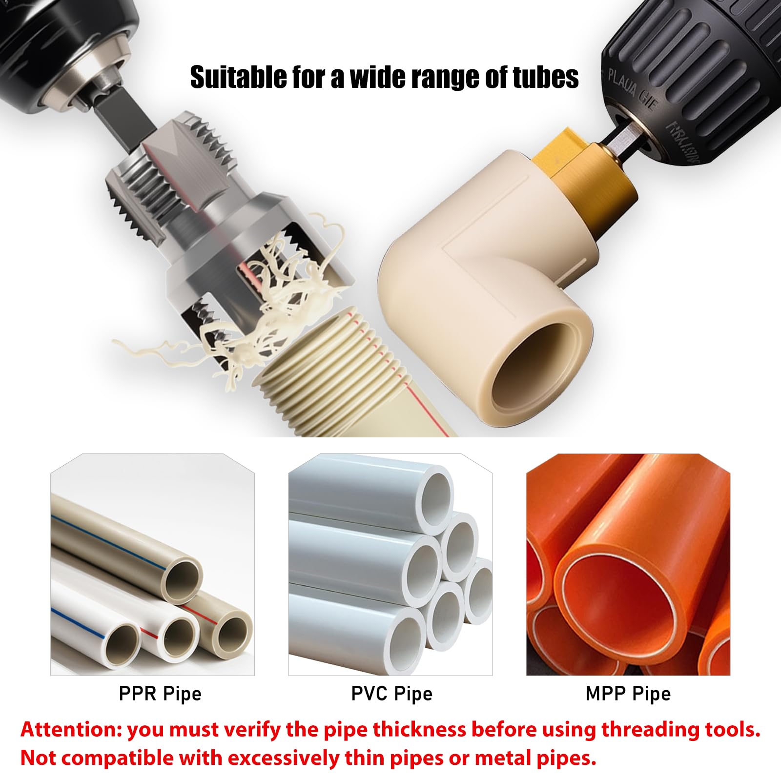 New PPR Pipe Threader and Reaming Tool Kit - Rethreading Tool Kit, Electric Drill Style Threading Tool for 1/2“(DN15) 3/4“(DN20) PVC Pipe with Reaming Bit Set Great Diy Gift for Men — Amazon image 7
