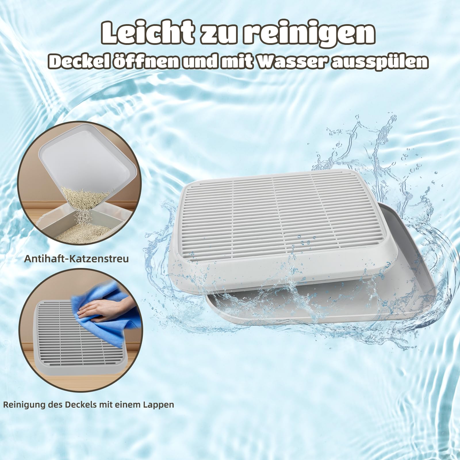 Katzenrampe für Katzentoilette, Katzen-Trittleiter mit Filterfunktion, doppellagige, waschbare und leicht zu reinigende Katzentoilettenmatte, geeignet für kleine und ältere Katzen (grau)