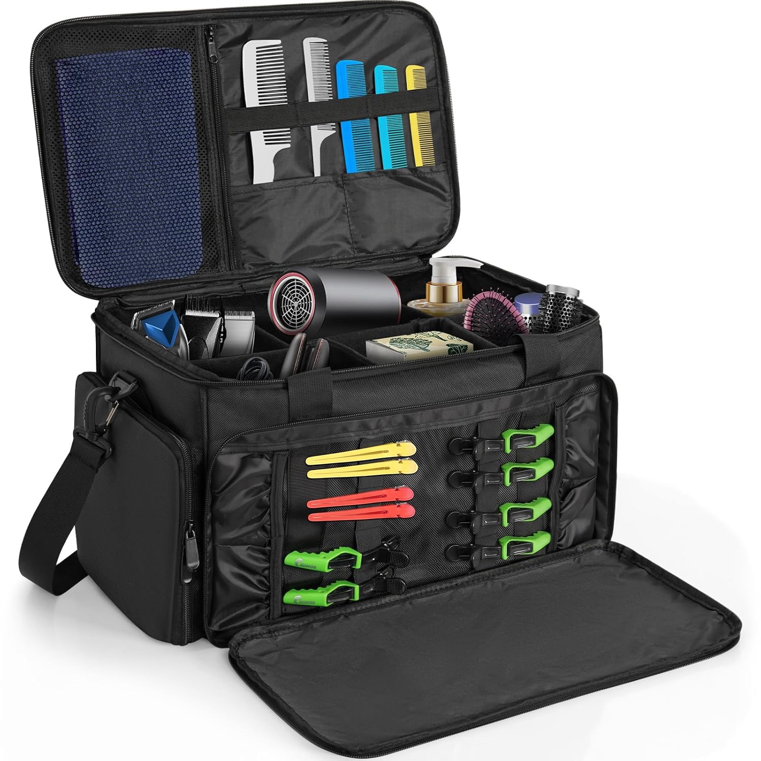 TORIBIO Barber Carrying Bag Large Capacity Hairdresser Bag with Adjustable Dividers, Barber Travel Case Organizer for Clippers and Supplies, Holds Hair Cutting Tools, Black, Modern-image-27