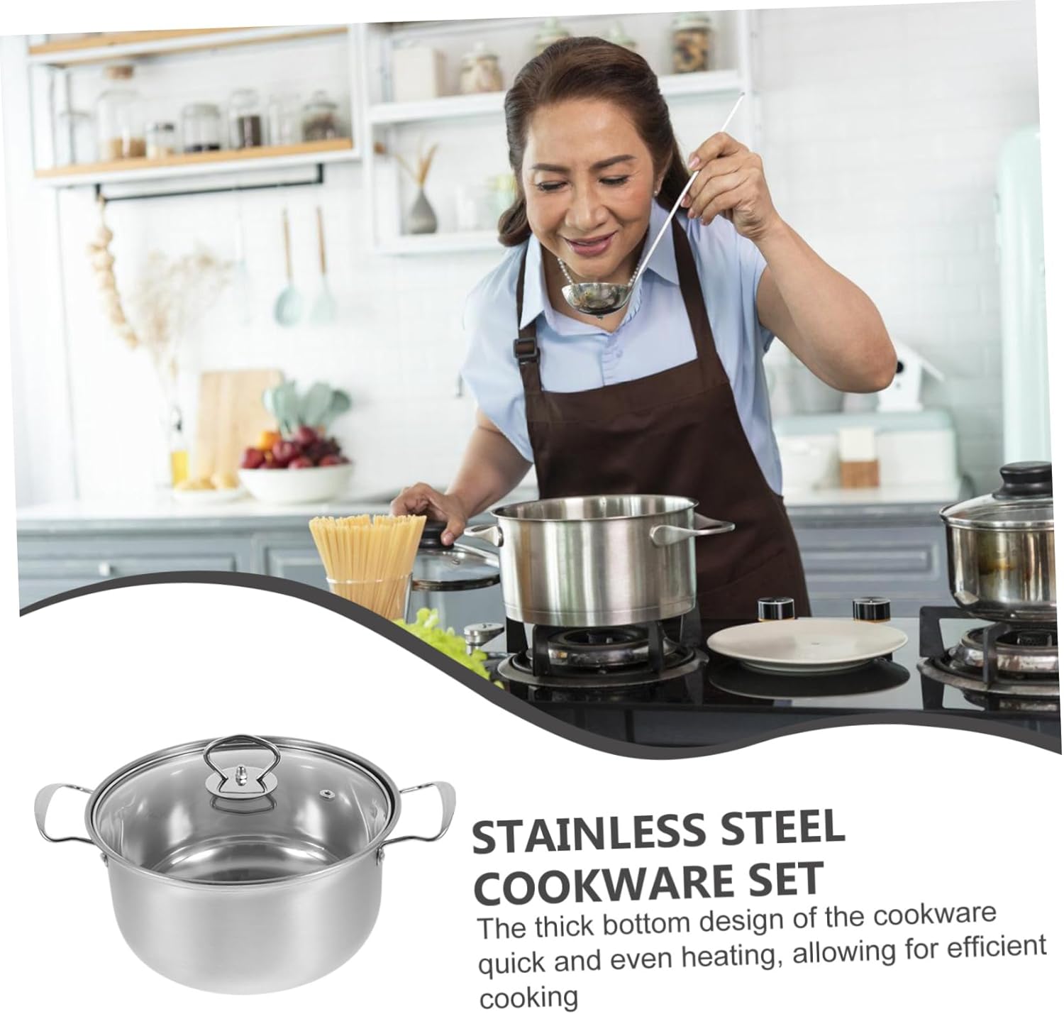 Stainless Steel Pots Pans Kitchen Cookware Set Soup Pot Frying Pan Saucepan Easy Cleaning