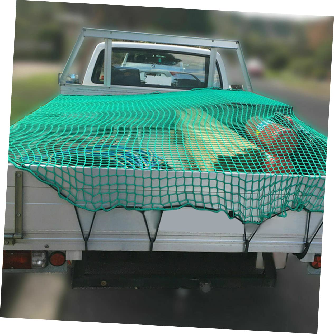 Rete di Carico per Cassone Camion e Rimorchio in Nailon Resistente con Corde Elastiche e 15 Ganci, per Trasporto Sicuro Durante Traslochi e Lavori di Scarico