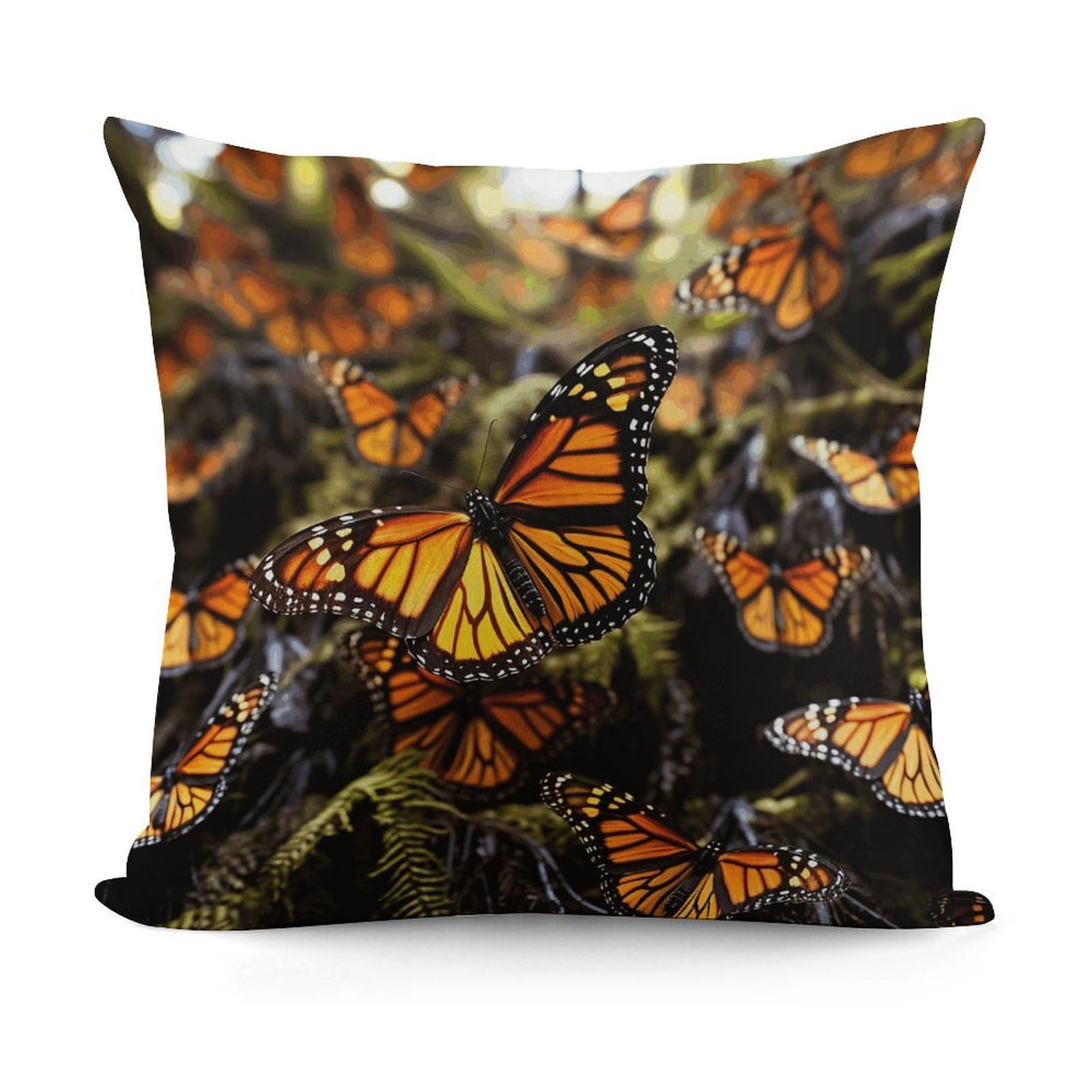 VstaDank Heaps of Orange Monarch Butterflies Throw Pillow Covers Fade-Resistant Plush Pillow Case Cozy Square Cushion Case Removable Pillowcase Exquisite Pillow Shams Soft Pillow Protector 18"x18"