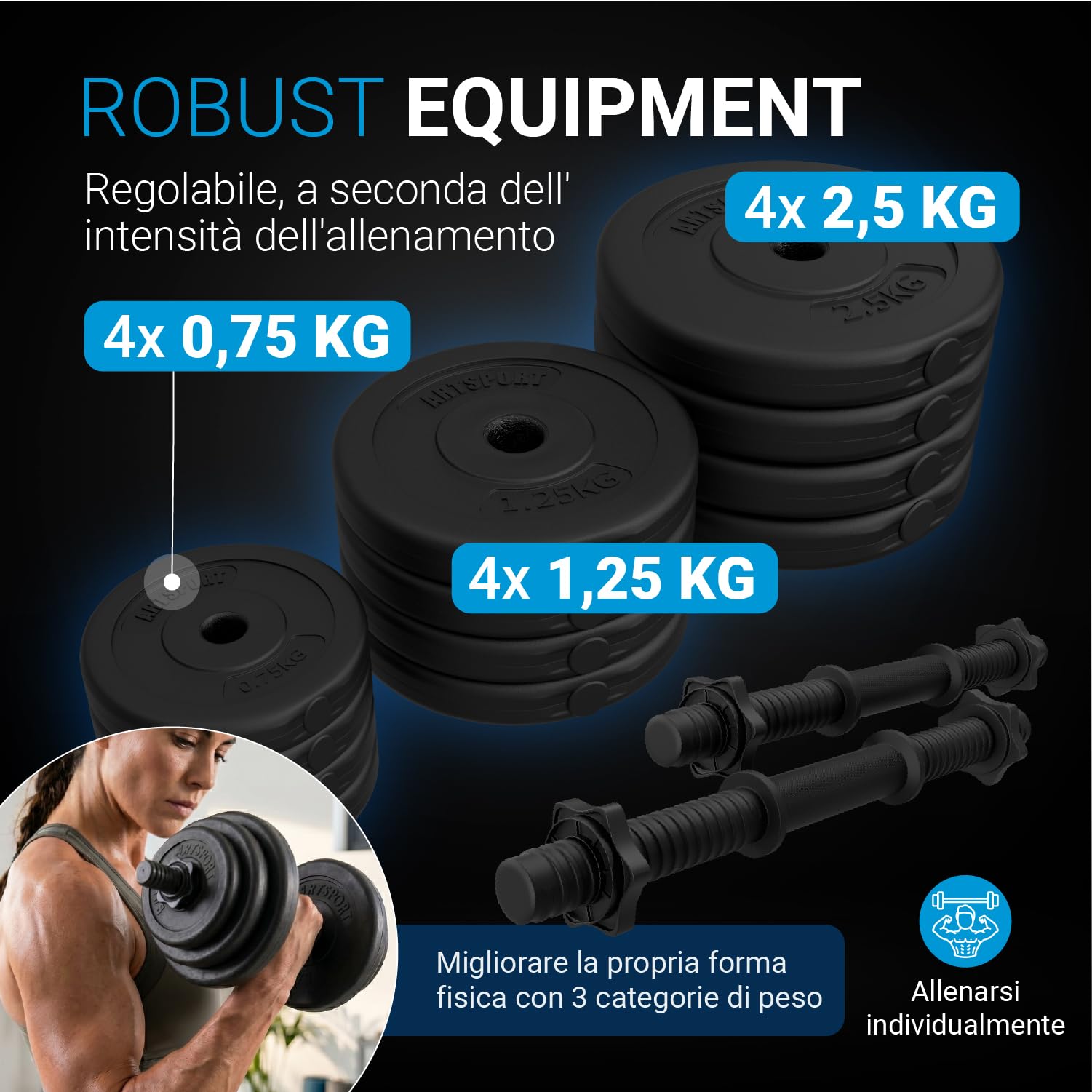 ArtSport Set di manubri da 2 pezzi 20/30 / 40 kg - set di 2 manubri, pesi e 4 serrature a stella