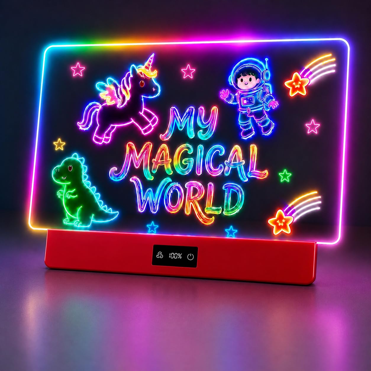 Photo 1 of 16 Inch LED Drawing Board for Kids with Display, Rechargeable Light Up LCD Writing Tablet with 15H Battery & Stand, 8 Colors 3 Dynamic Modes Glow Light Board for Toy Birthday Gifts, Red/Brown