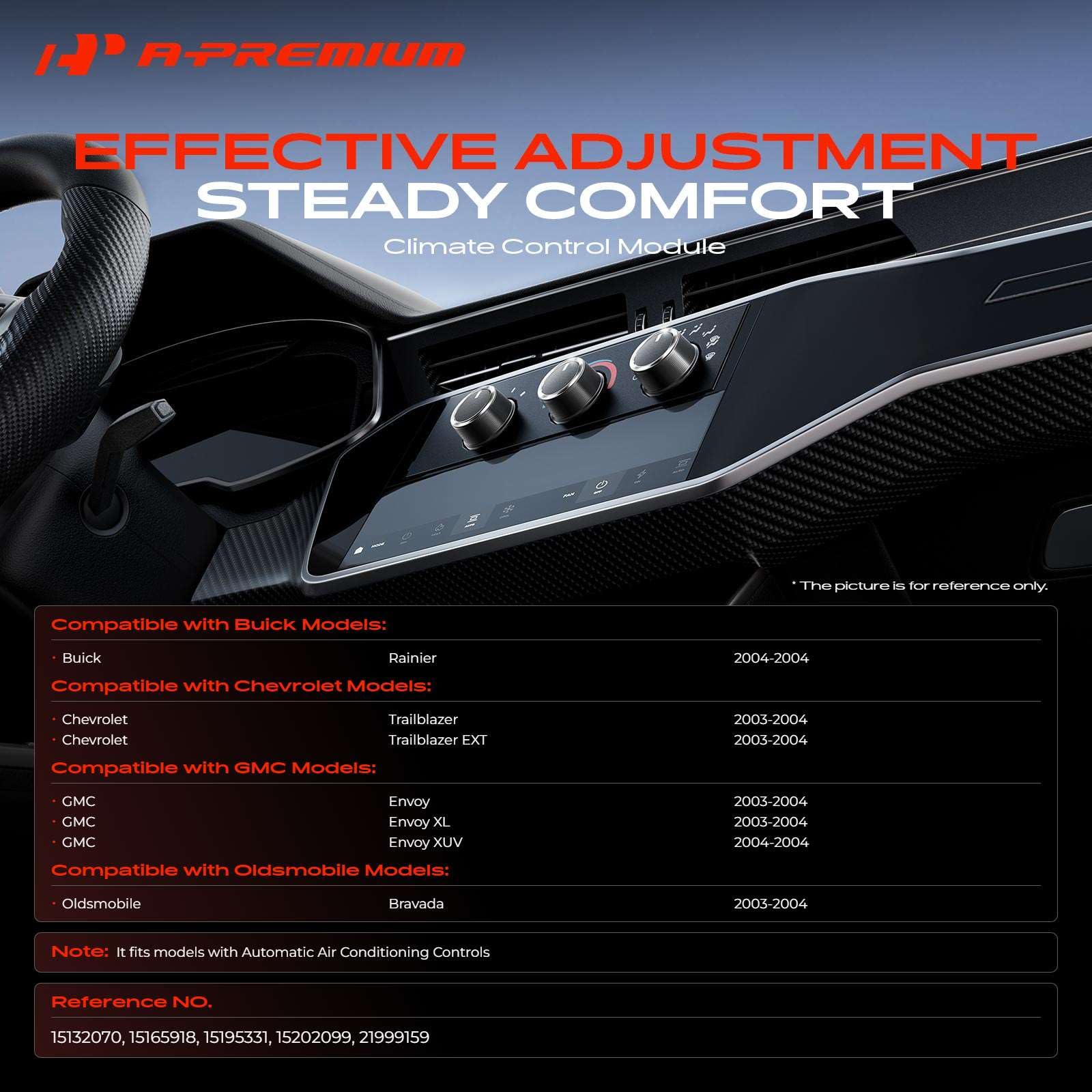 A-Premium Module de panneau de commande de chauffage compatible avec véhicules Chevrolet, GMC, Buick et Oldsmobile – Trailblazer EXT, Envoy, Envoy XL XUV, Bravada, Rainier 2003 2004