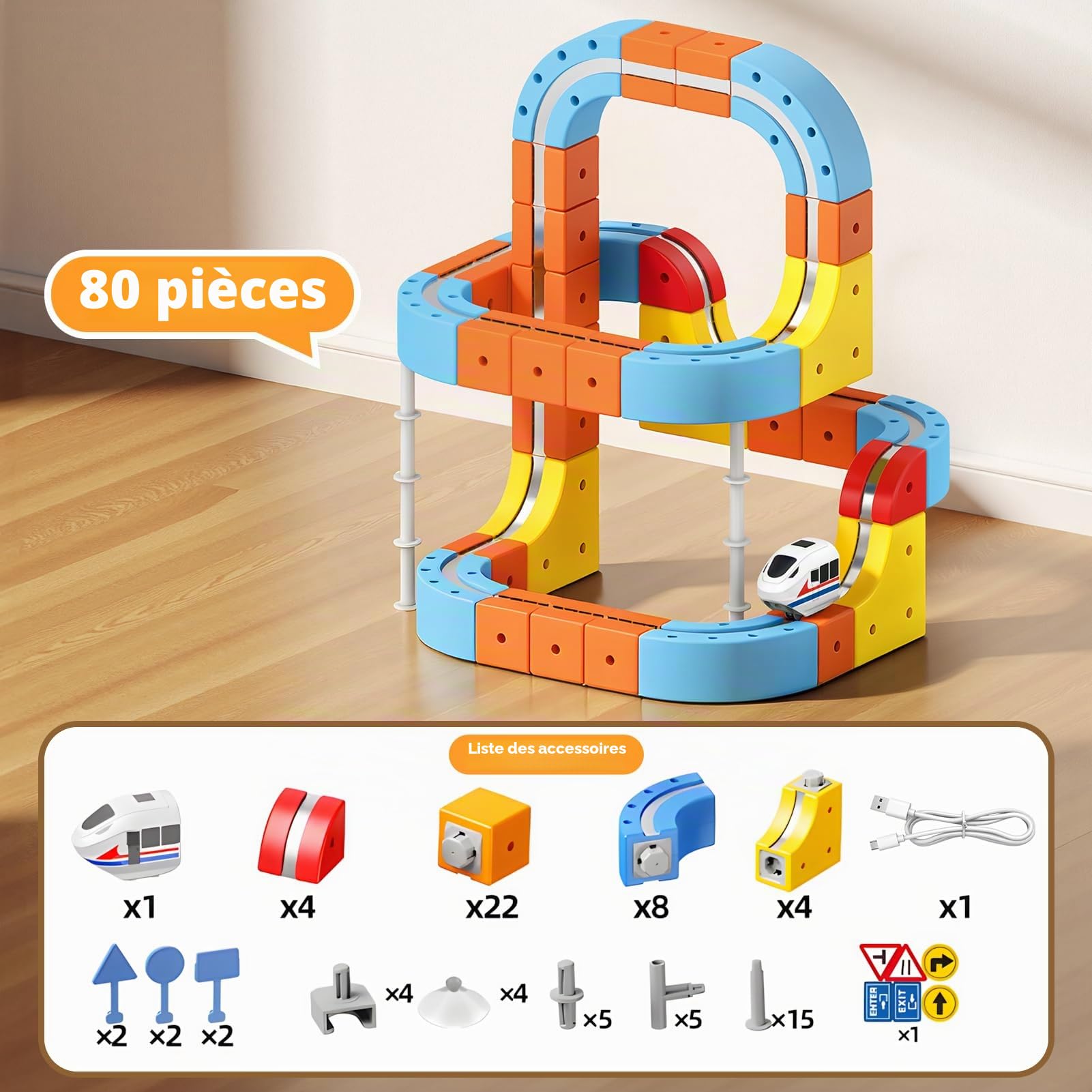 80 Pièces Circuit Train Electrique Clickrail, Jouet Enfant 3 4 5 6 7 8 Ans Garcon Fille Cube Track Cadeau Garcon 3-8 Ans Kit de Train Magnétique à Clickrail
